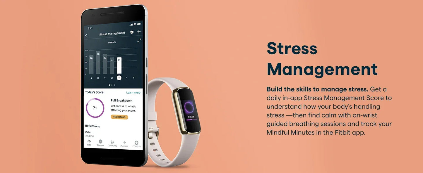 Fitbit Luxe Fitness Tracker AMOLED Screen 24/7 Heart Rate Monitor Sleep SpO2 Stress Tracker Waterproof Smart Bracelet - Wear444