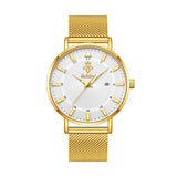 YaLaLuSi brand casual men's quartz watch green disk gold mesh belt business fashion quartz watch simple atmosphere trend watch