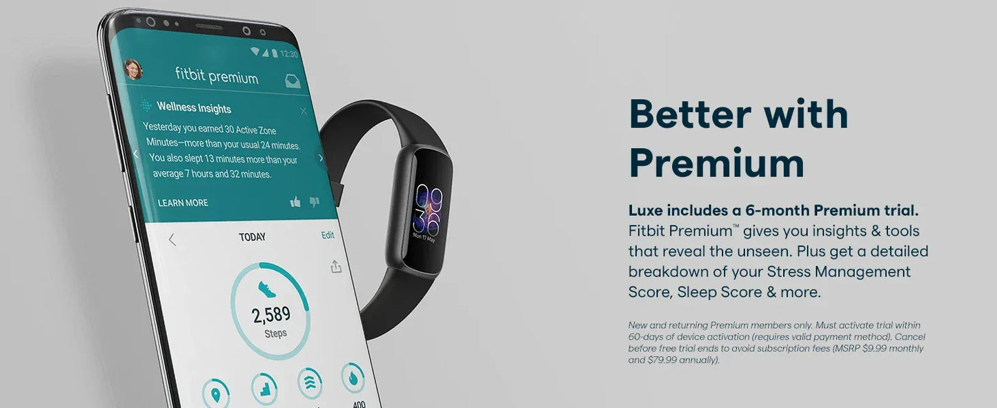 Fitbit Luxe Fitness Tracker AMOLED Screen 24/7 Heart Rate Monitor Sleep SpO2 Stress Tracker Waterproof Smart Bracelet - Wear444