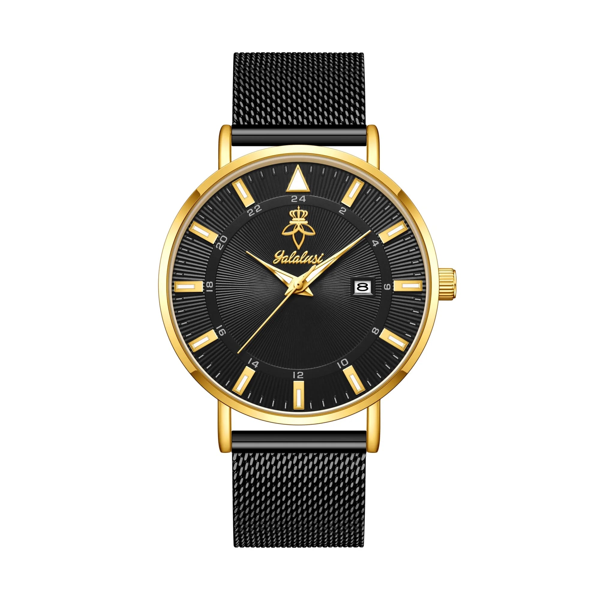 YaLaLuSi brand casual men's quartz watch green disk gold mesh belt business fashion quartz watch simple atmosphere trend watch