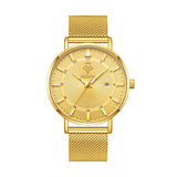 YaLaLuSi brand casual men's quartz watch green disk gold mesh belt business fashion quartz watch simple atmosphere trend watch