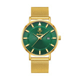 YaLaLuSi brand casual men's quartz watch green disk gold mesh belt business fashion quartz watch simple atmosphere trend watch
