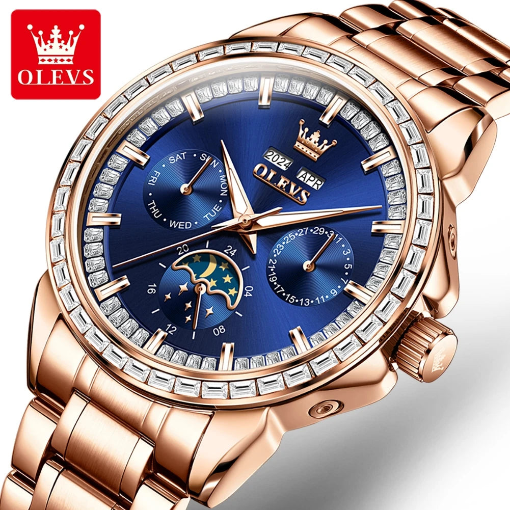 OLEVS 6695 Mechanical Automatic Movt Watches High Quality Stainless Steel Strap Auto Week 24 Hours Moon Phase Display SmartWatch