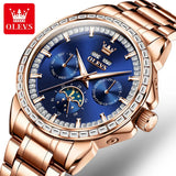 OLEVS 6695 Mechanical Automatic Movt Watches High Quality Stainless Steel Strap Auto Week 24 Hours Moon Phase Display SmartWatch