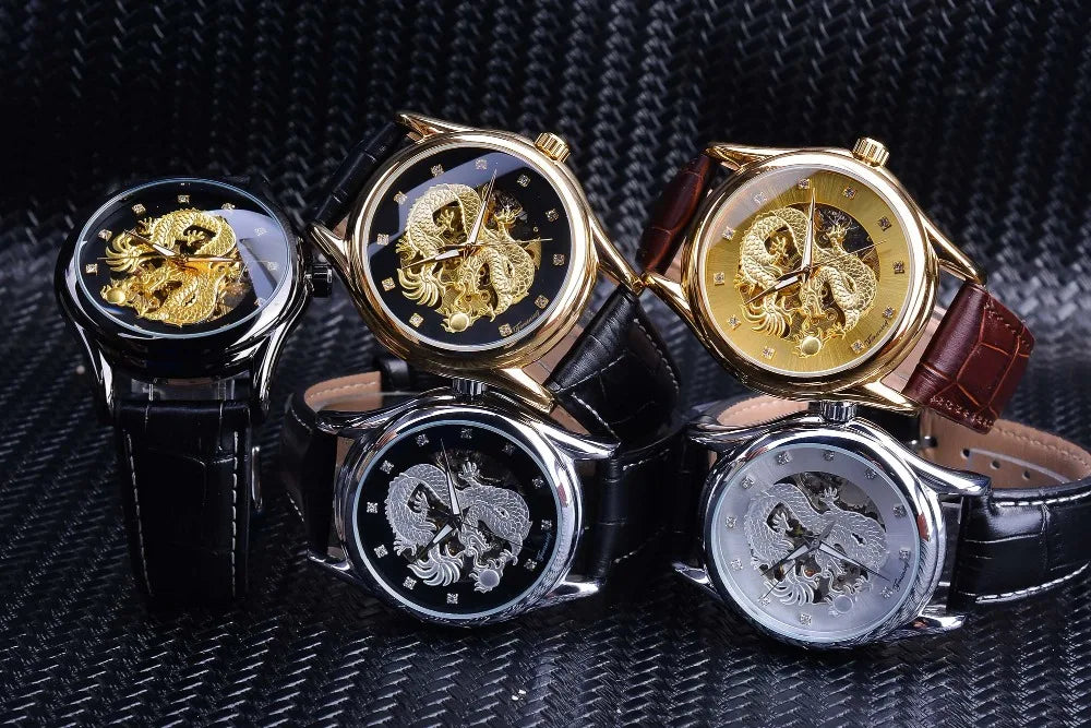 Forsining Automatic Skeleton Watch - Dragon Design Gold
