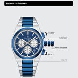NAVIFORCE Trend Silver Blue Stainless Steel Couple Quartz Watches Calendar Chronograph for Lovers Waterproof Fashion Men Watch
