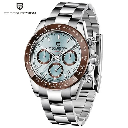 Ice Blue PAGANI DESIGN 1644 Men Watch Quartz Chronograph Waterproof  VK63 AR Sapphire Wristwatch