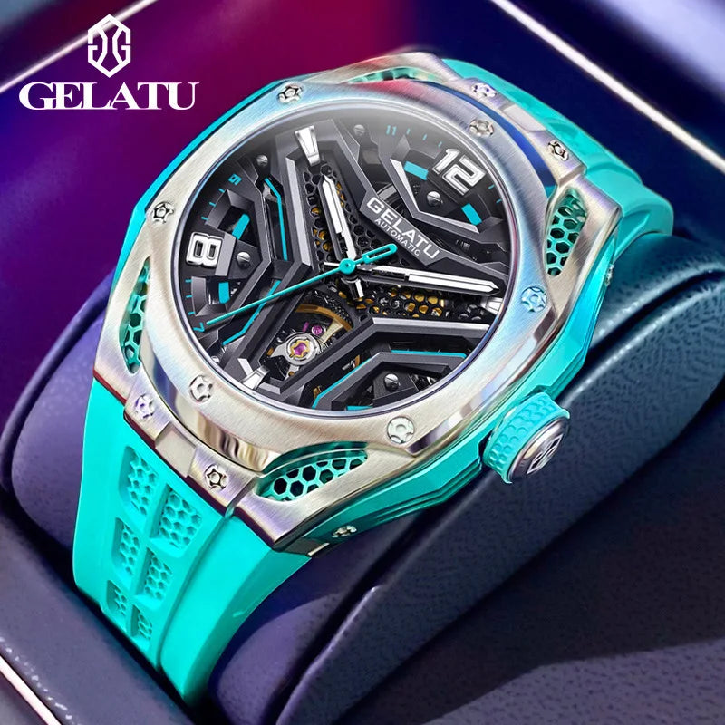 GELATU 6007 Men Watch Tourbillon Fully Automatic Mechanical Watch Luxury Band Fashion Sports Waterproof Man Watch Reloj Hombres