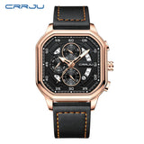 CRRJU 2314 New Stainless Steel Rose Black Men Watch Multi-function Chronograph Quartz Watches Mens Waterproof Luminous Clock
