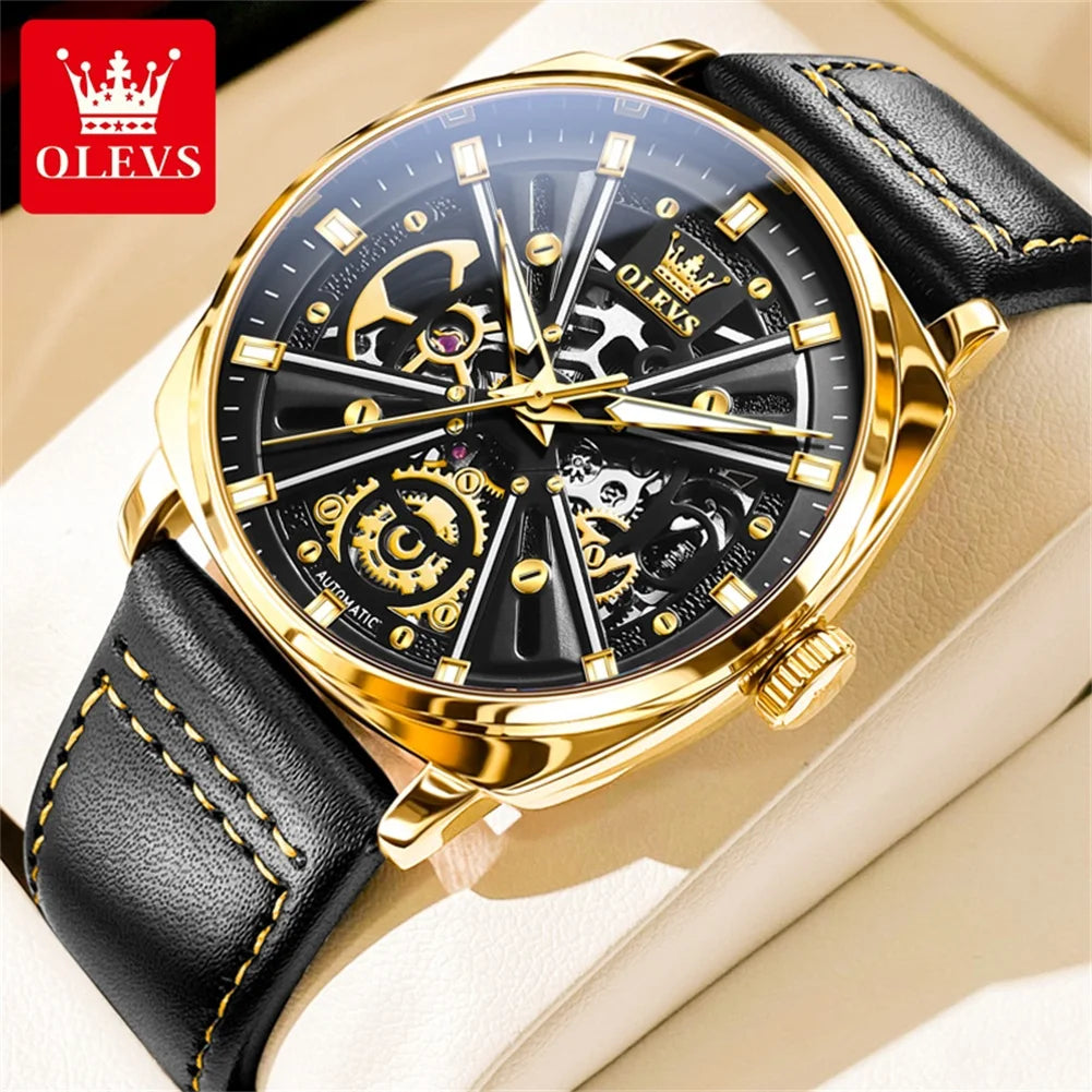 OLEVS 6685 Men Watch Elegant Brand Famous Luxury Rose Gold Watches Male Leather Butterfly Design Wristwatches Relogio