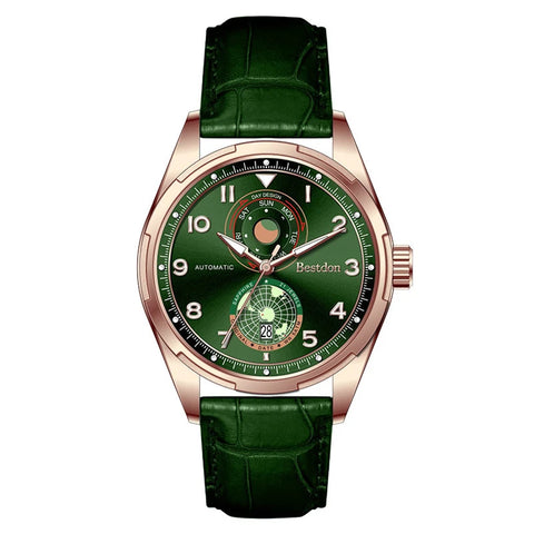 Bestdon BD77144G Rose Gold Men Watch Stainless Steel Case Mechanical Watch Full Calendar Visible Japan Movement Automatic Watch