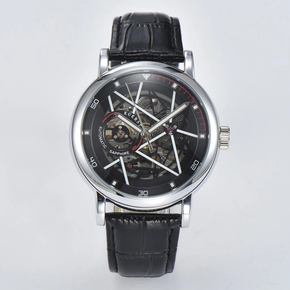 Hardlex Glass Transparent Sport Casual Mechanical Automatic Wrist Watch Waterproof Luxury Skeleton Steampunk Design Men Watch