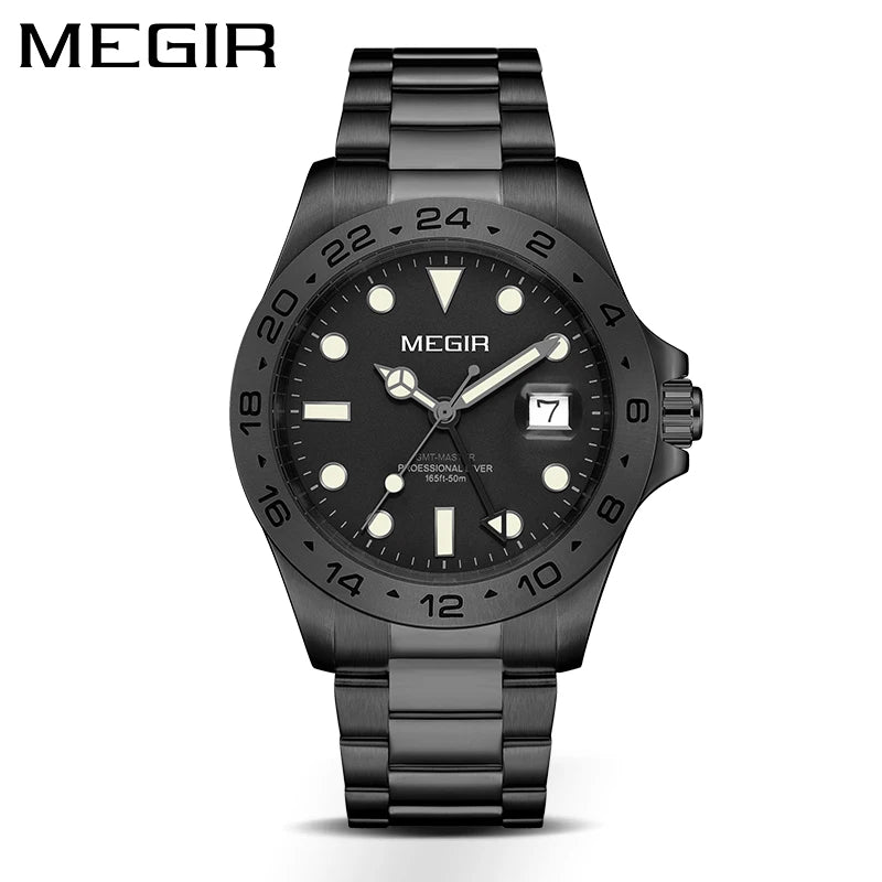 Men Watch Private Label Gold Quart Luxury Man Wrist Watch Quartz Movement Sapphire Glass Reloj Megir Stainless Steel Watch Men 8