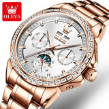 OLEVS 6695 Mechanical Automatic Movt Watches High Quality Stainless Steel Strap Auto Week 24 Hours Moon Phase Display SmartWatch