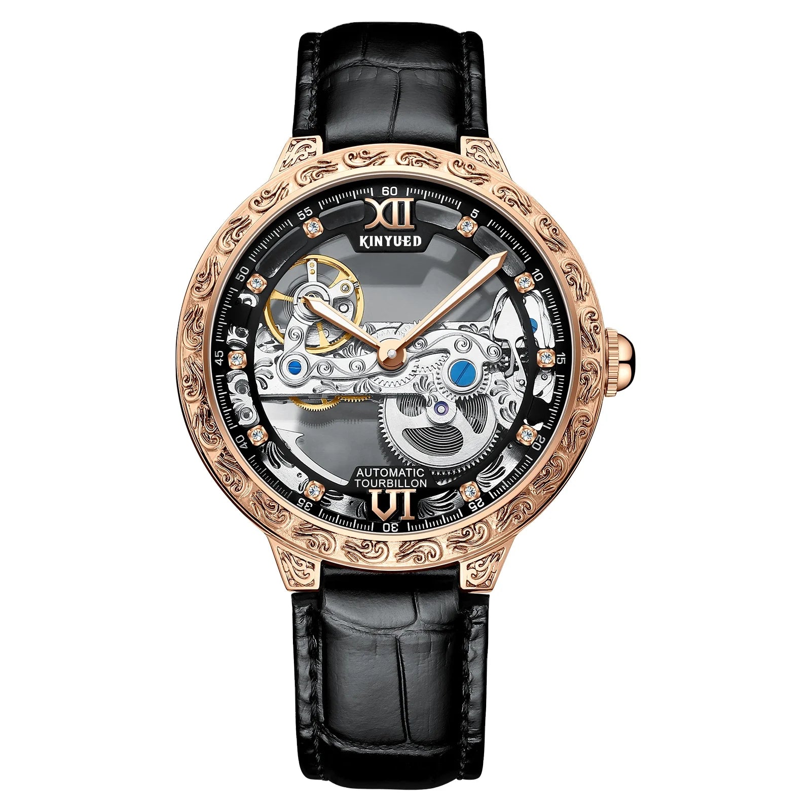 2024 Hot Selling Kinyued Brand J089 New Waterproof Watch Design Leather Strap Moon Phase Men Watch Wristwatch