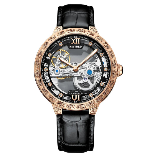 2024 Hot Selling Kinyued Brand J089 New Waterproof Watch Design Leather Strap Moon Phase Men Watch Wristwatch