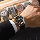 POEDAGAR 615 Men's Watch New Leather Men Watch Waterproof Luminous Date Week Quartz Diamond Watches for Men Factory Wholesale