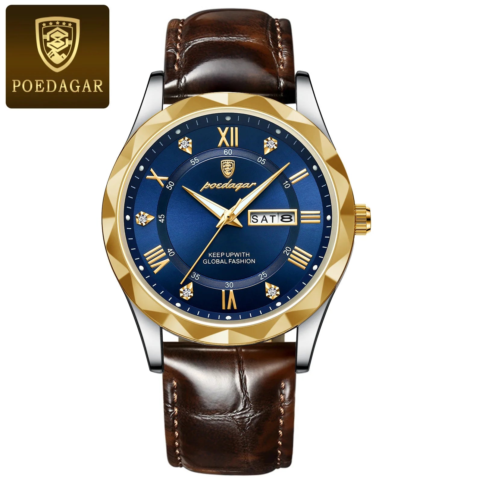 POEDAGAR 615 Men's Watch New Leather Men Watch Waterproof Luminous Date Week Quartz Diamond Watches for Men Factory Wholesale