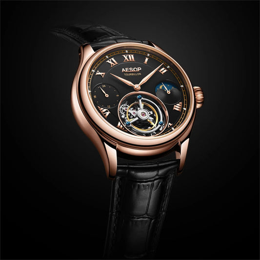 Aesop Gold Tourbillon Watch - Roman Numeral Luxury Automatic