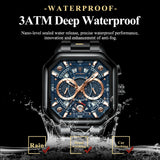 POEDAGAR 983 Men Watch Luxury Chronograph Square Waterproof Luminous Hands Sports Quartz Reloj Hombre Men's Stainless Watches