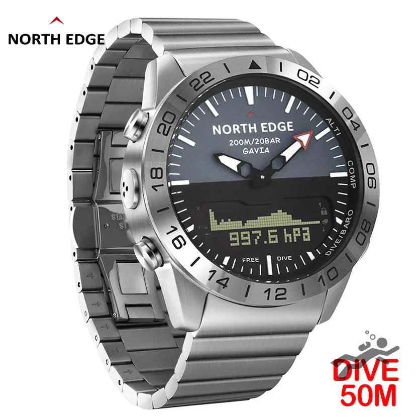 NORTH EDGE Mens Dive Watch Military Army Luxury Full Steel Smartwatch Compass Altimeter Barometer Digital Clock Waterproof 200m - Wear444
