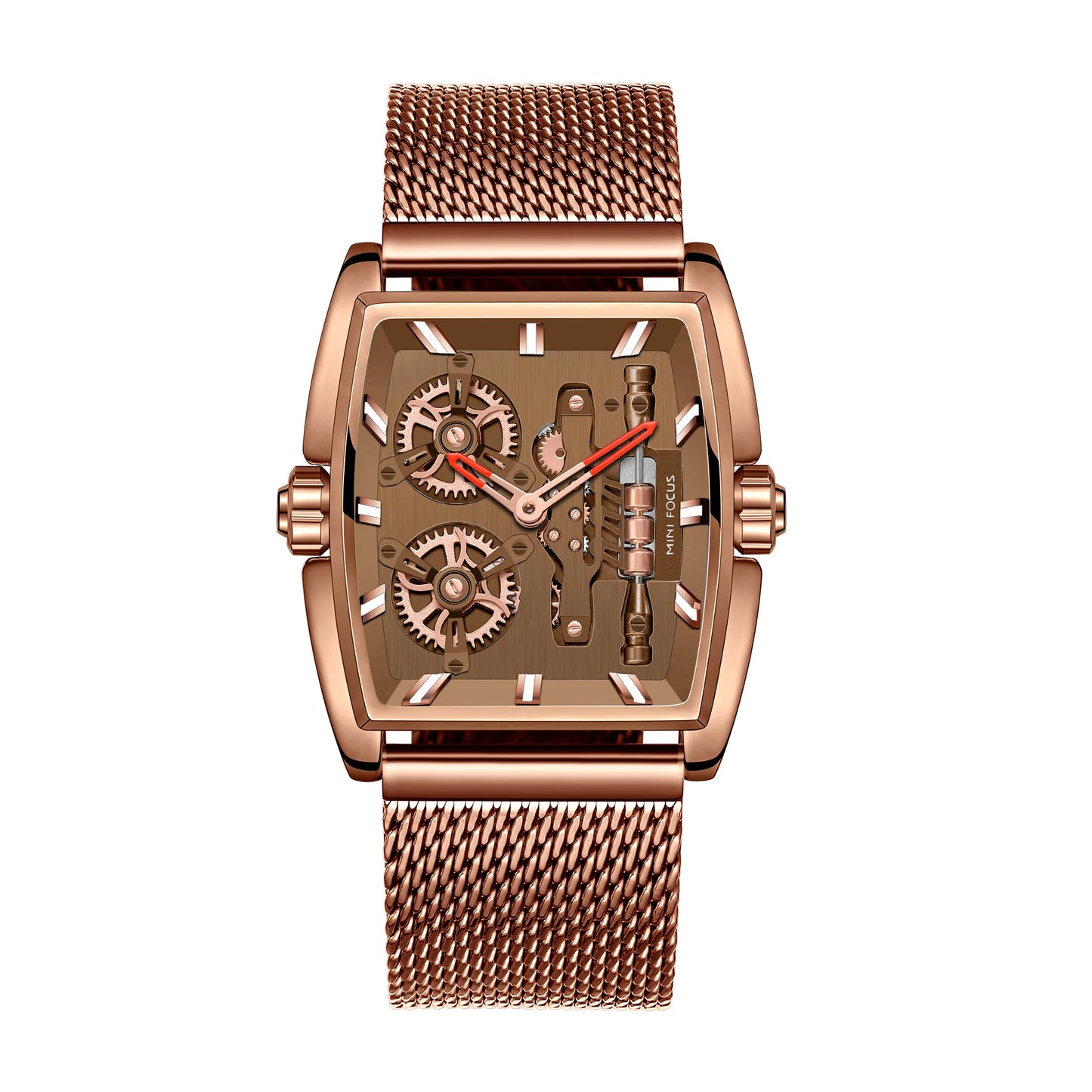Mini Focus MF0322G Barrel Watch - Brown Mesh Steel Band