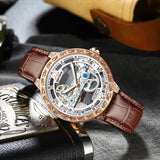 2024 Hot Selling Kinyued Brand J089 New Waterproof Watch Design Leather Strap Moon Phase Men Watch Wristwatch