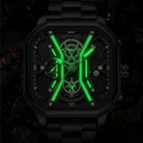CRRJU 2313 Men Watch Casual Square Silver Quartz Watch Men Stainless Steel Strap Waterproof Time Code Illuminated Simple Clock