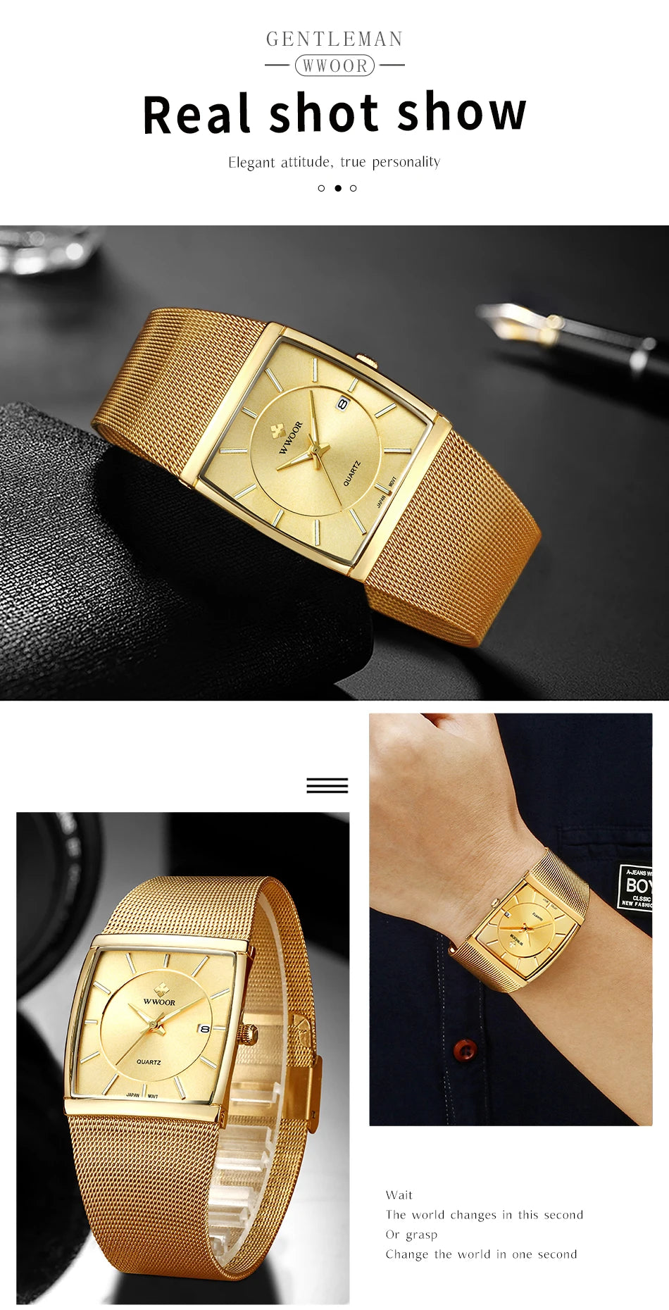 WWOOR Luxury Rectangle Watch - Ultra-Thin Stainless Steel Sport Timepiece