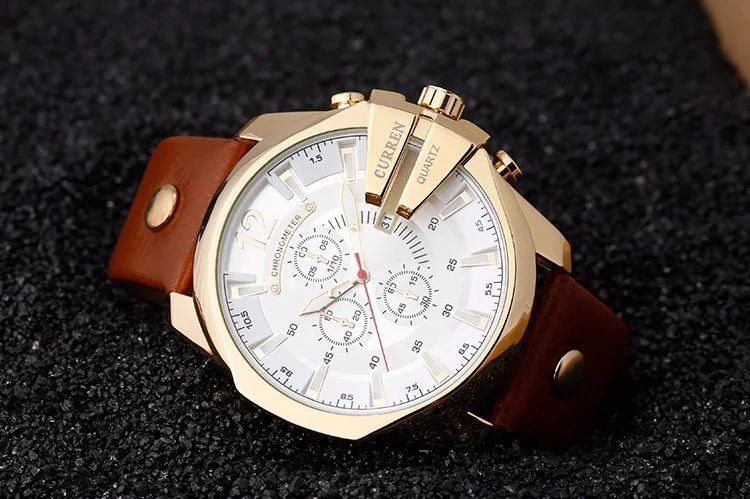 Luxury Gold Leather Watch - Military Inspired Design