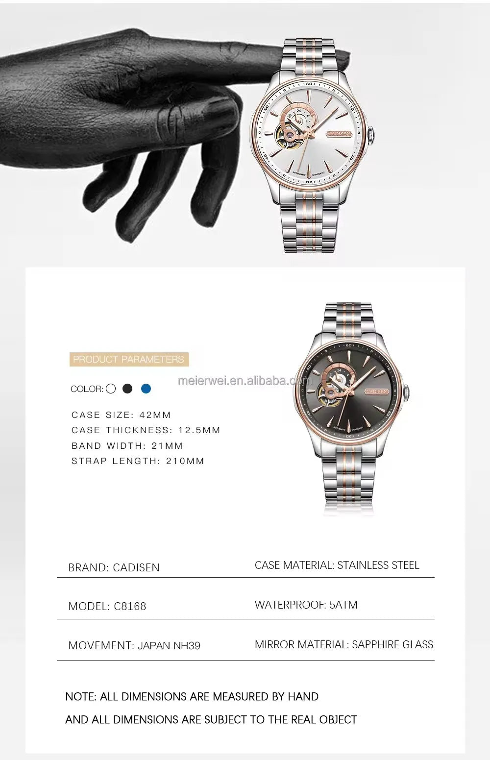 CADISEN 8168 Automatic Watch - NH39 Luminous Classic Design