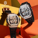 GELATU 6021 Hollow Men Watch Silicone Strap Fashion Waterproof High End Diamond Dragon Dial Brand Automatic Mechanical Watches