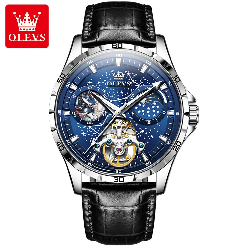 OLEVS 6689 Automatic Mechanical Watch - Waterproof Leather Strap