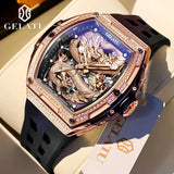 GELATU 6021 Hollow Men Watch Silicone Strap Fashion Waterproof High End Diamond Dragon Dial Brand Automatic Mechanical Watches