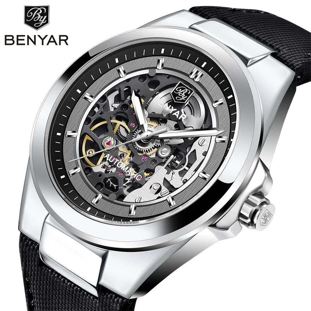 Hot Sale BENYAR 5207 Sports Watch Men Watch Top Brand Waterproof 30M Leather Men's Mechanical Watch Clock Relogio Masculino