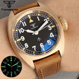 Tandorio 36mm Pilot Bronze Real Cusn8 Case NH35 PT5000 Automatic Mechanical Men Watch 20atm Dive Domed AR Sapphire Glass Leather