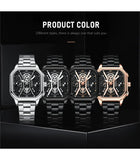 CRRJU 2313 Men Watch Casual Square Silver Quartz Watch Men Stainless Steel Strap Waterproof Time Code Illuminated Simple Clock