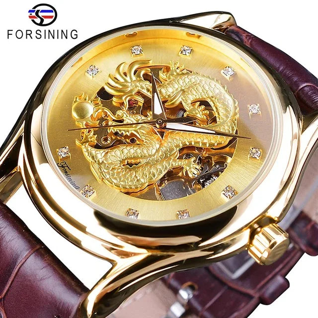 Forsining Automatic Skeleton Watch - Dragon Design Gold