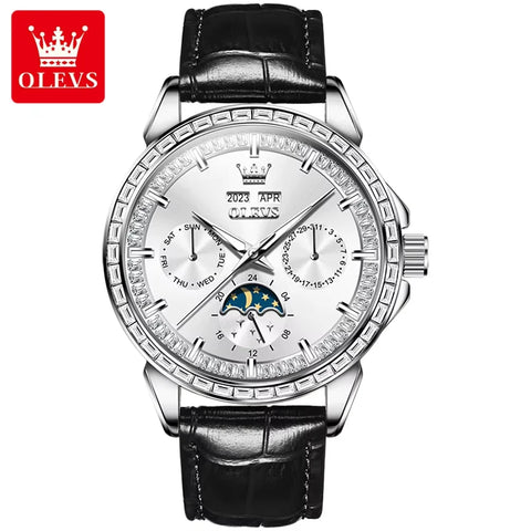 OLEVS 6695 Original Comfortable Leather Strap Brand Luxury Automatic Mechanical Men Watch Calendar Function Casual Male Watches