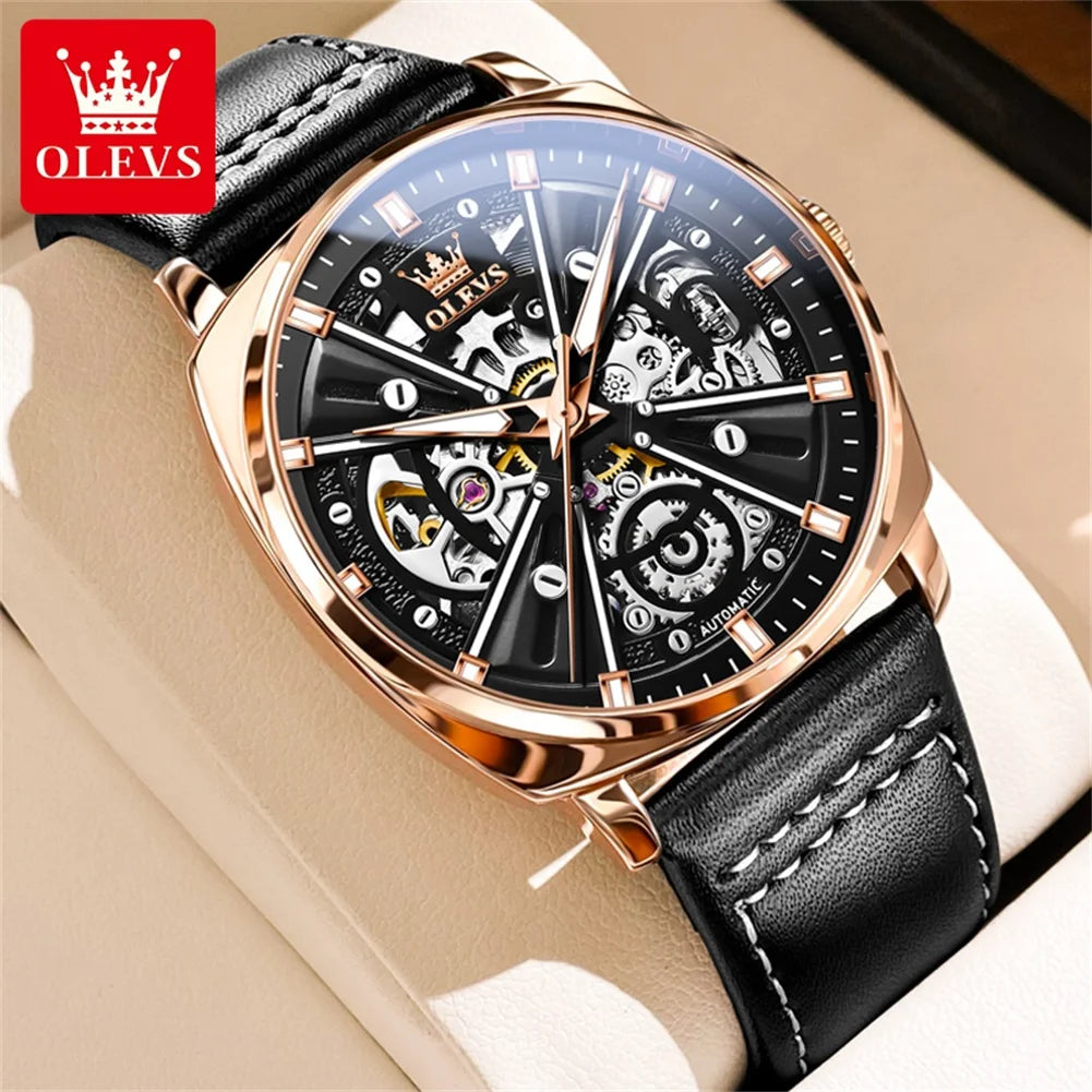 OLEVS 6685 Men Watch Elegant Brand Famous Luxury Rose Gold Watches Male Leather Butterfly Design Wristwatches Relogio