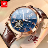 OLEVS 6668 Men Watch Leather Strap Luxury Quality Wristwatches Luminous Tourbillon Mechanical Man Calendar Wristwatch