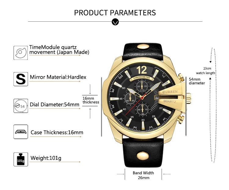 Luxury Gold Leather Watch - Military Inspired Design