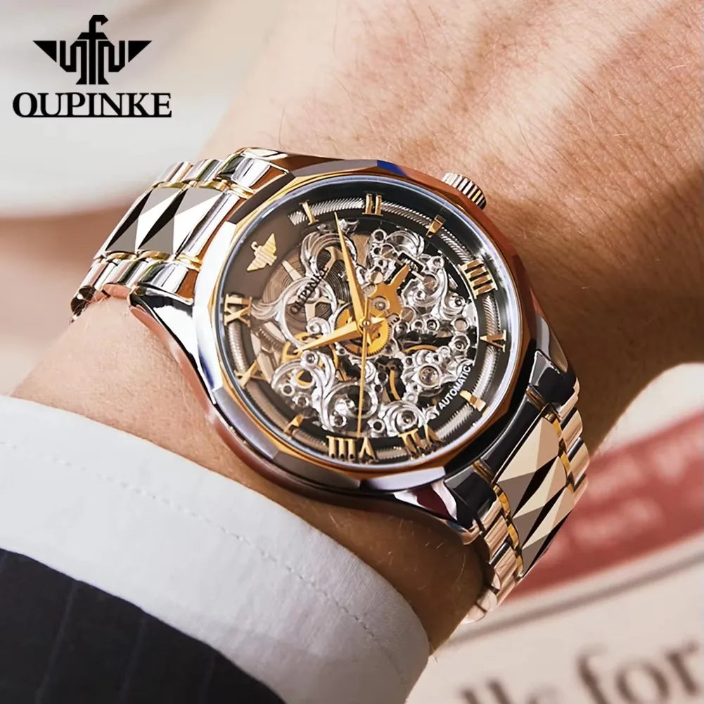 OUPINKE Tungsten Steel Watch - Transparent Dial Sapphire Automatic