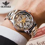 OUPINKE Tungsten Steel Strip Men Watch Fully Transparent Dial Automatic Mechanical Watches Waterproof Sapphire Mirror Surface