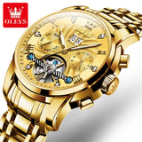 Olevs 9910 Sports Automatic Tourbillon Slef Wind Luxury Waterproof Metal Classic Cool Stainless Steel Luminous Date Men Watch