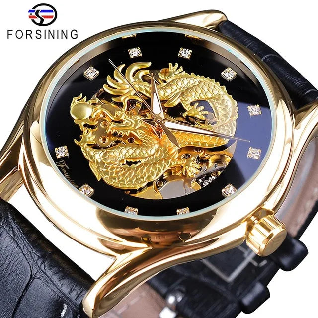 Forsining Automatic Skeleton Watch - Dragon Design Gold
