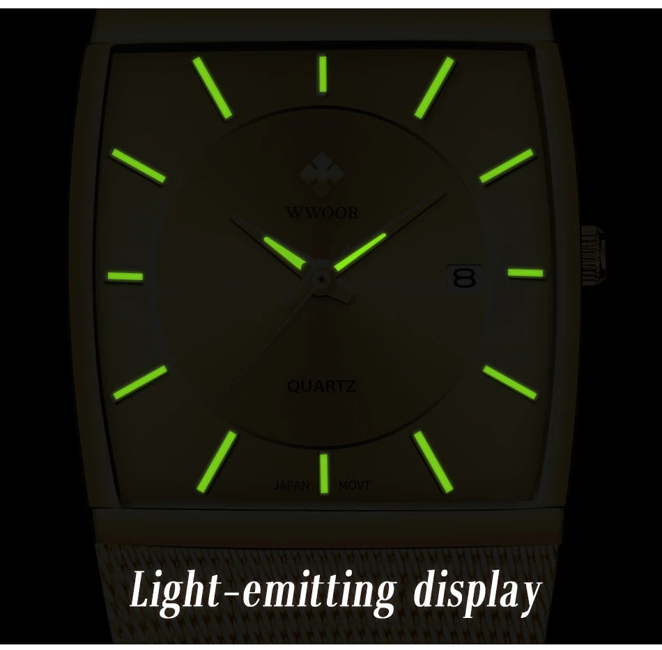 WWOOR Luxury Rectangle Watch - Ultra-Thin Stainless Steel Sport Timepiece