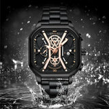 CRRJU 2313 Men Watch Casual Square Silver Quartz Watch Men Stainless Steel Strap Waterproof Time Code Illuminated Simple Clock