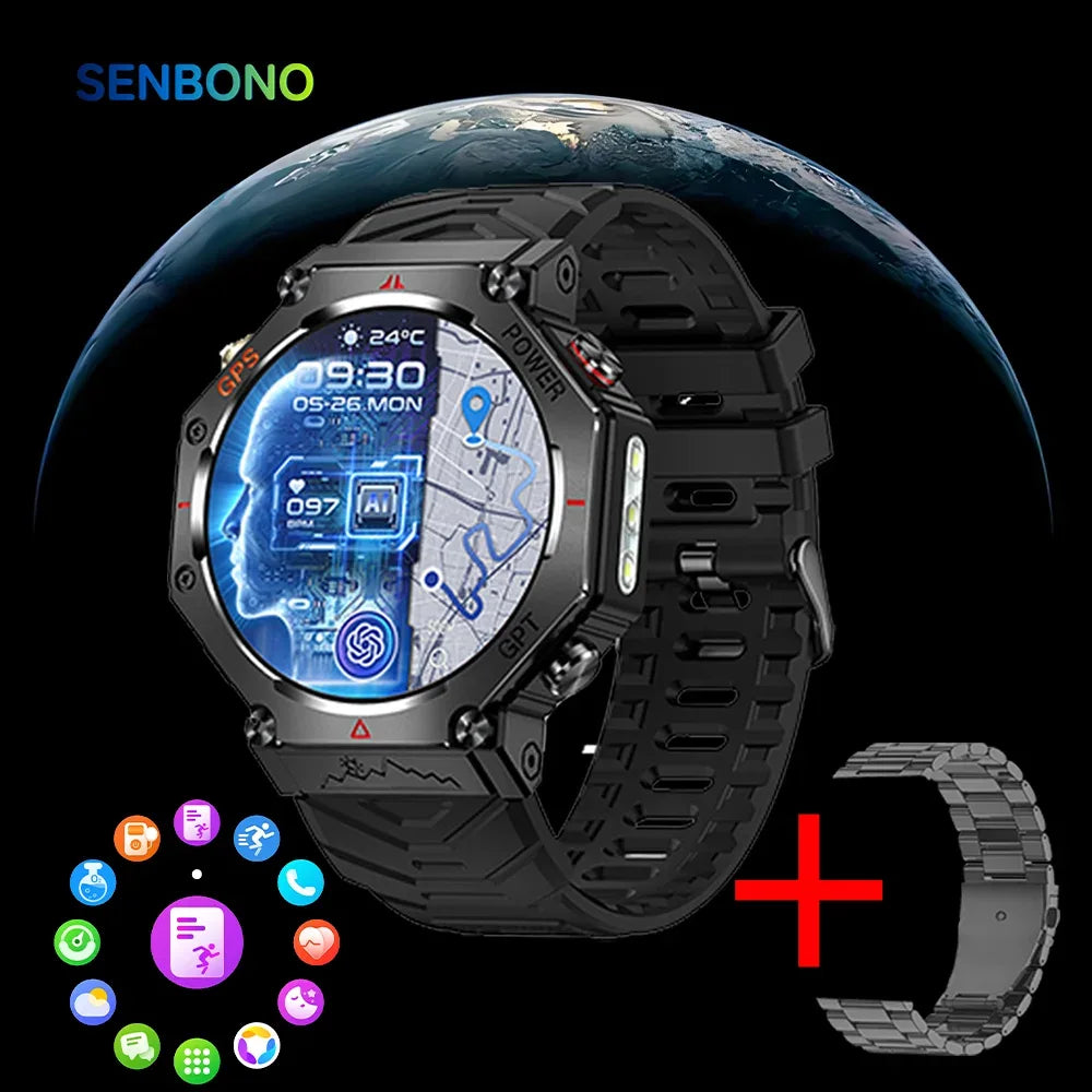 SENBONO KC91 GPS Outdoor Sports Smart Watch Men 3ATM Waterproof Altitude Pressure 530mAh Large Battery Compass GPS Function - Wear444
