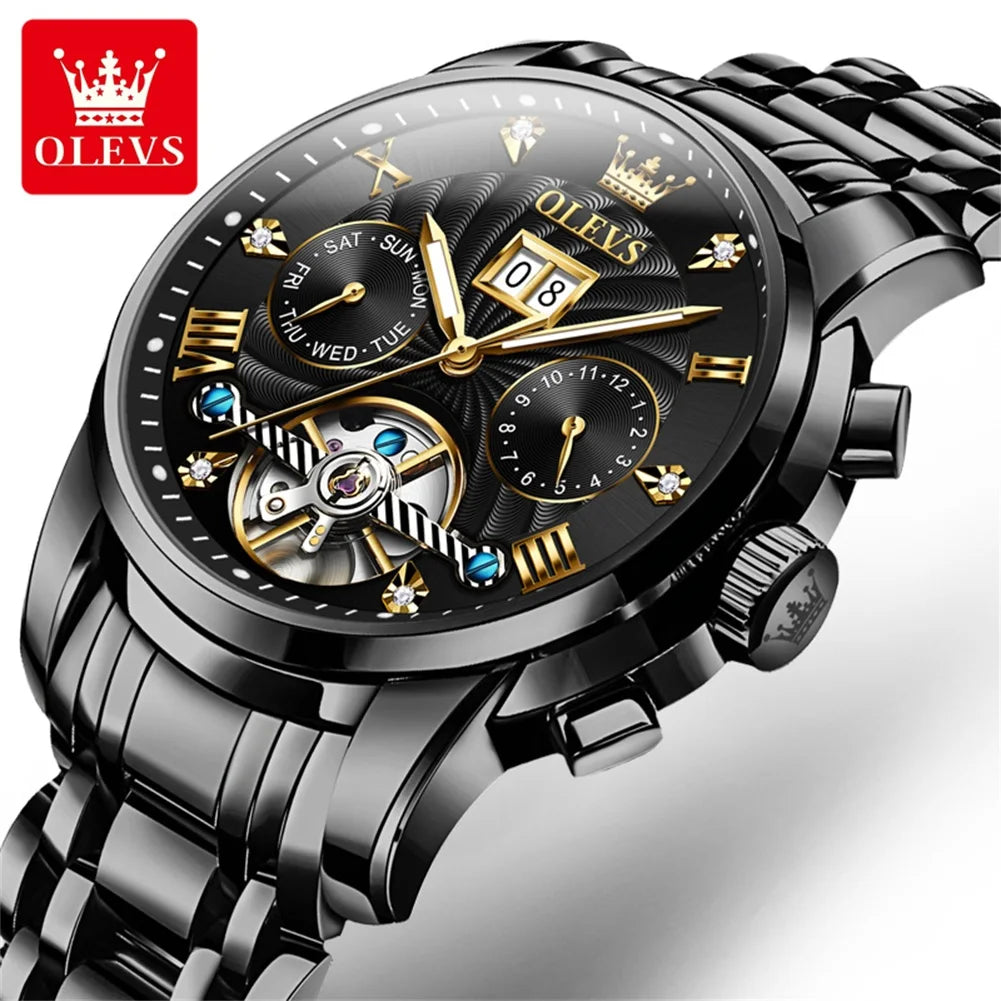 OLEVS 9910 Sports Automatic Tourbillon Watch - Self-Winding Luminous Waterproof
